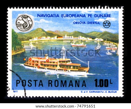 ROMANIA-CIRCA 1977:A stamp printed in ROMANIA shows image of The Danube is Europe\'s second longest river after the Volga, circa 1977.