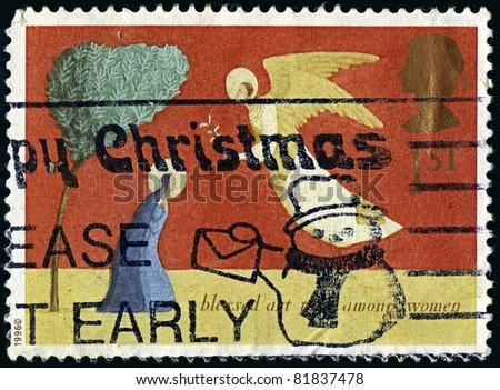 ENGLAND-CIRCA 1996:A stamp printed in ENGLAND shows image of Angels are spiritual beings often depicted as messengers of God in the Hebrew and Christian Bibles along with the Quran, circa 1996.