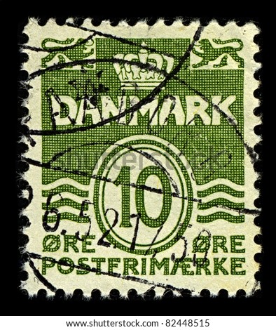 DENMARK-CIRCA 1950:A stamp printed in DENMARK shows image of Danish free postage stamp cost 10 crowns, circa 1950.