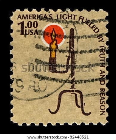 USA-CIRCA 1979:A stamp printed in USA shows image of Keep candles out of the pioneering time, circa 1979.
