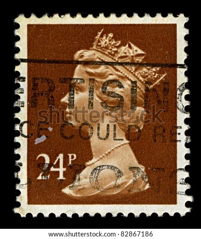 ENGLAND-CIRCA 1991:A stamp printed in ENGLAND shows image of Elizabeth II (Elizabeth Alexandra Mary, born 21 April 1926) is the constitutional monarch of United Kingdom in brown, circa 1991.