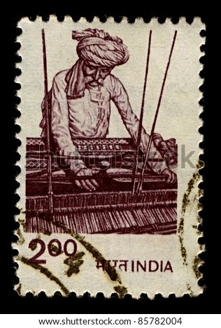 INDIA-CIRCA 1980:A stamp printed in India shows image of A loom is a device used to weave cloth, circa 1980.