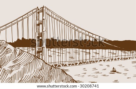 golden gate bridge drawing. stock photo : Golden Gate Bridge Drawing