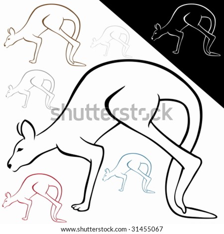 Kangaroo Line Art : Wild animal drawing in a pen and ink style with color options.