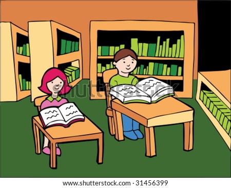 Cartoon Girl And Boy Reading. Reading : Boy and girl