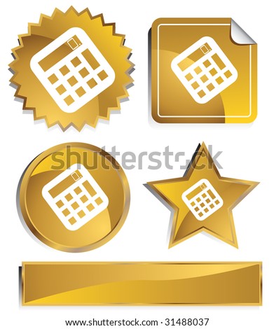 gold star sticker. Calculator Icon Set : Gold