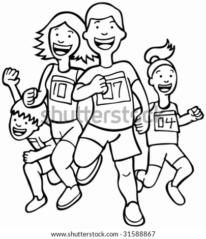 stock vector : Cartoon Runner Line Art : People in a race