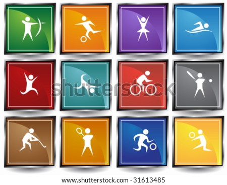 Sports Square Icon Set : Athletic themed buttons.