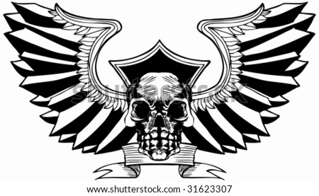 Eagle Wings Drawing on Eagle Wing Skull   Hand Drawn Crest With Banner  Stock Vector 31623307