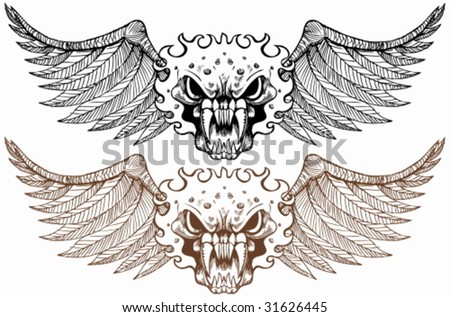 stock vector Wing Demon Set Monster tattoo art