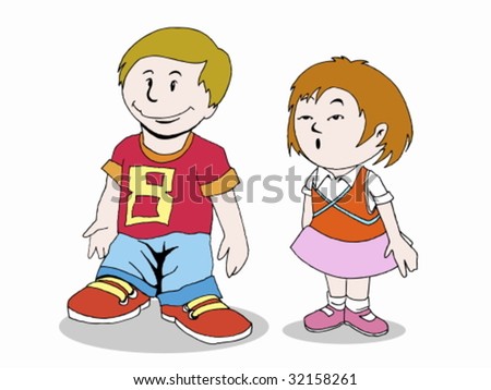 Cartoon Girl And Boy Walking. cartoon girl and
