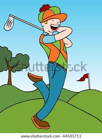 golf swing cartoon. stock photo : Cartoon of a man