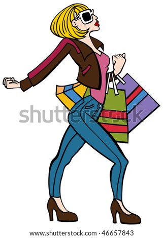 cartoon girl walking. stock photo : Cartoon of a