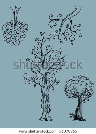 dates tree drawings. stock vector : Tree Drawings