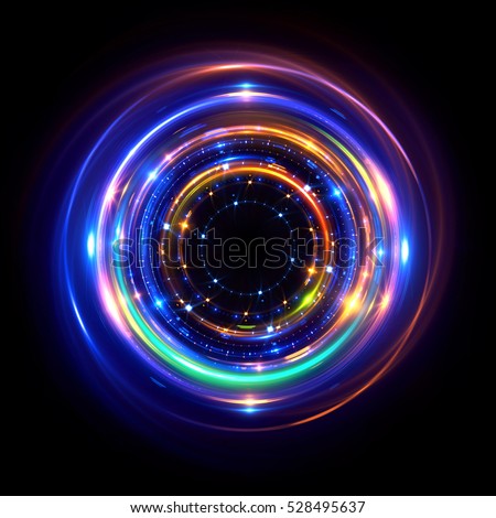 Abstract neon background. luminous swirling bunner. Glowing spiral. \
Shine round frame with light circles light effect. Glowing cover. \
Space for your message. Glossy. LED ellipse