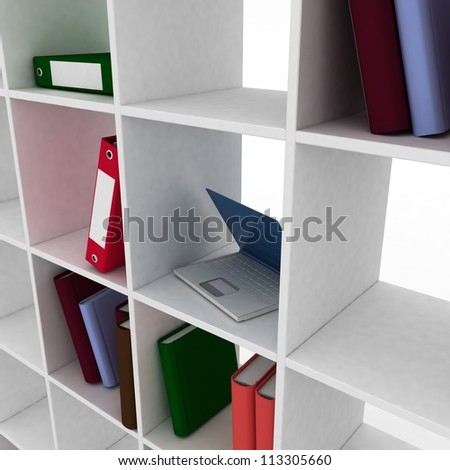 3d book shelf with instruments for office
