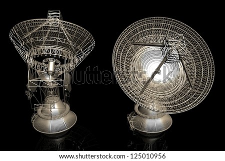 3d satellite dishes on the black  background