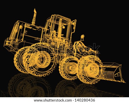 3d model bulldozer on black