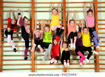 Group of happy kids in the gym Group of happy kids in the gym