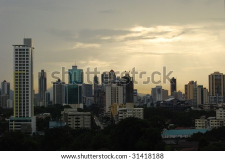 sunset over a city in central america