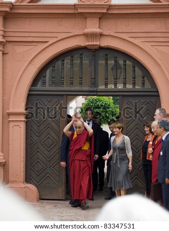 SELIGENSTADT, GERMANY – AUGUST 22: His Holiness the 14th Dalai Lama visits the former Benedictine Monastery of Seligenstadt during a visit in Germany on August 22, 2011 in Seligenstadt, Germany.