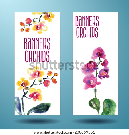 Баннеры с акварельными орхидеями.