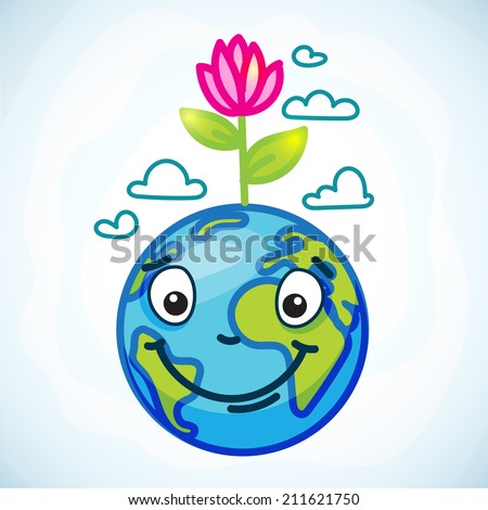 улыбающаяся Земля с цветком на голове