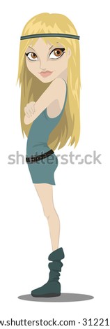 illustration of cute girl with a big head, retro. part of series
