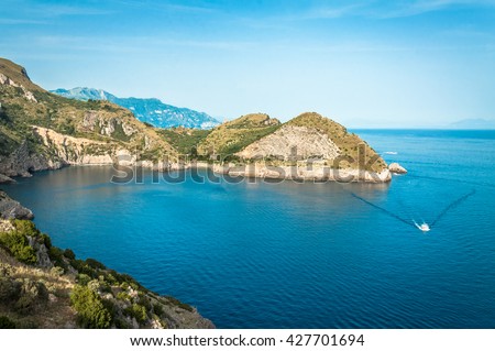 The Sorrento Peninsula separates the Gulf of Naples to the north from the Gulf of Salerno to the south. Cape Campanella