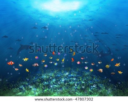 Underwater scene with fishes