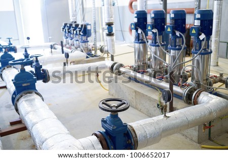 water pumping station. Valve faucet and pumps