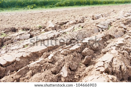 cultivated ploughed field of agriculture soil before fertilizing