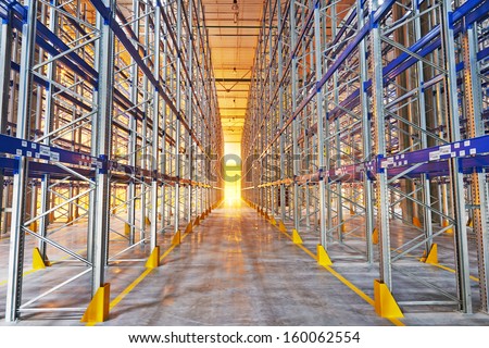 steel shelves rack in new modern large warehouse