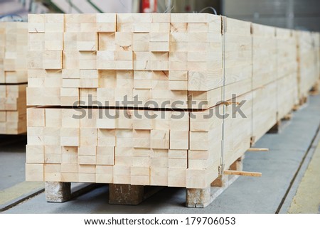 Set of Stacked wood pine timber for construction buildings and furniture production