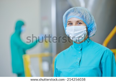 portrait of female pharmaceutical factory worker in pharmacy industry manufacture factory