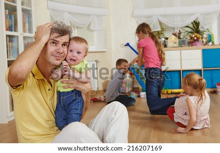 male parent man frustrated and upset from children behaviour
