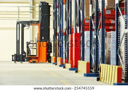 forklift loader pallet stacker truck equipment at warehouse