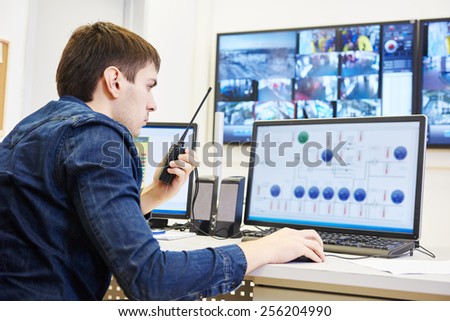 security guard watching video monitoring surveillance security system