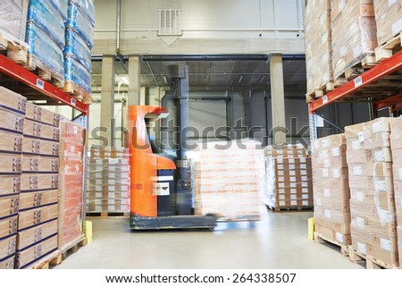 stacker loader moving goods in a wholesale and retail warehouse