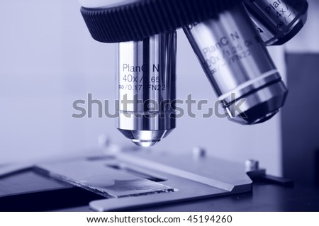 close-up view of optical microscope for educational, medicine and routine use