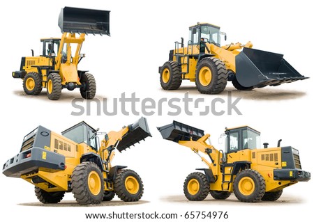 set of Loaders excavators construction machinery equipment isolated set of Loaders excavators construction machinery equipment isolated