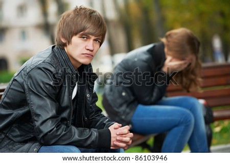 problem depression relationship difficulties of young couple people in outdoors