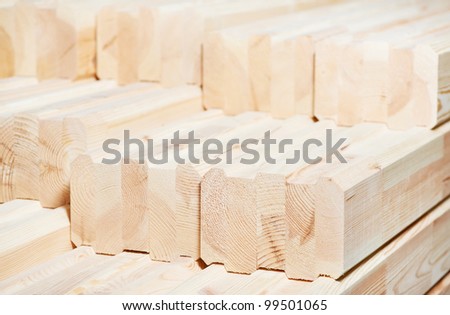 Set of Stacked wood pine timber for construction buildings and furniture production