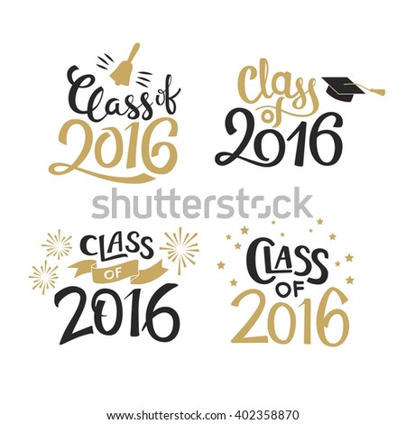 Set of graduation labels. Vector isolated elements for graduation design, congratulation event, party, high school or college graduate. Hand drawn lettering Class of 2016 for greeting, invitation card