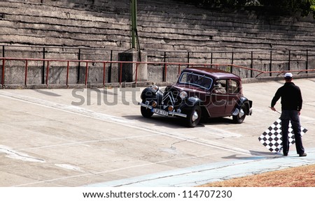 BUDAPEST, HUNGARY - SEPT 15: a French car named Citroen Traction 11 BL on display at the Velodrom Millenaris Old Timer Expo  on September 15, 2012 in Budapest, Hungary