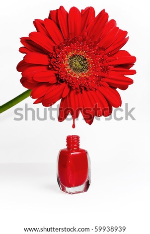 red nail polish meaning. stock photo : Red flower drops into nail polish
