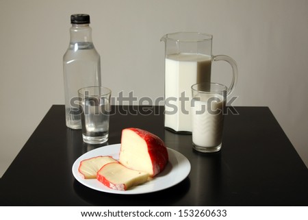 milk, water and cheese, tasty and healthy food