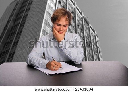 businessman signing contract over white background
