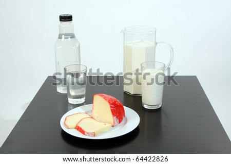 milk, water and cheese, tasty and healthy food