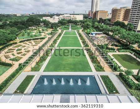 Aerial view of McGovern Centennial Gardens at Hermann Park, Houston, Texas